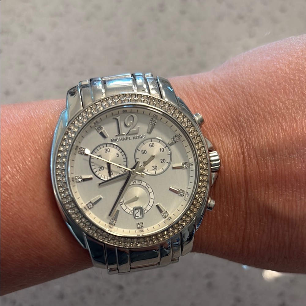 Michael Kors Silver Chronograph Watch with Crystal Accents